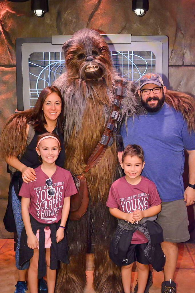 photo of Schneider family with Wookie