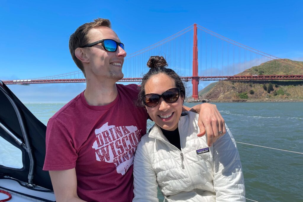 photo of Andrea Park and husband sailing