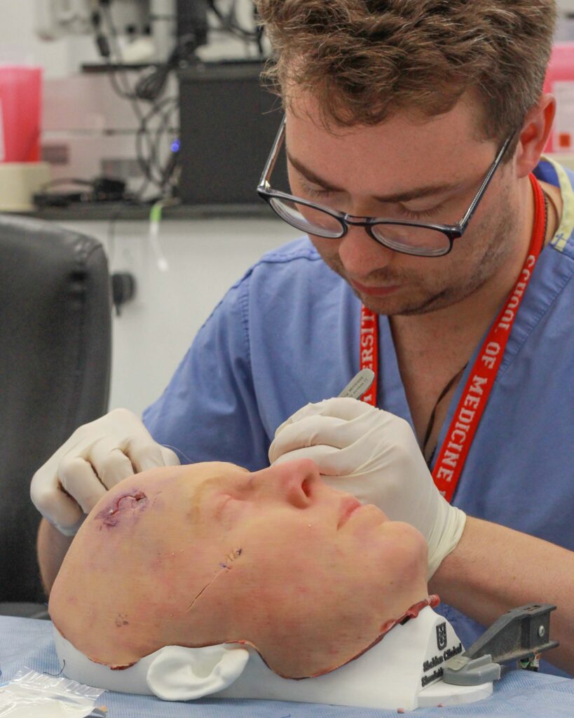 photo of Andre Burnham working with flaps simulator
