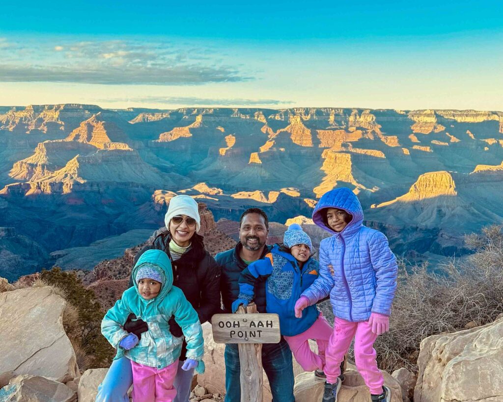 phot of the Puram family on a trip to the Grand Canyon