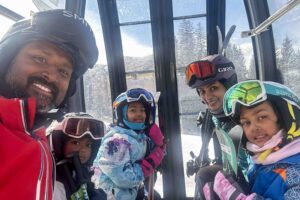 Photo of the Puram family on a ski trip